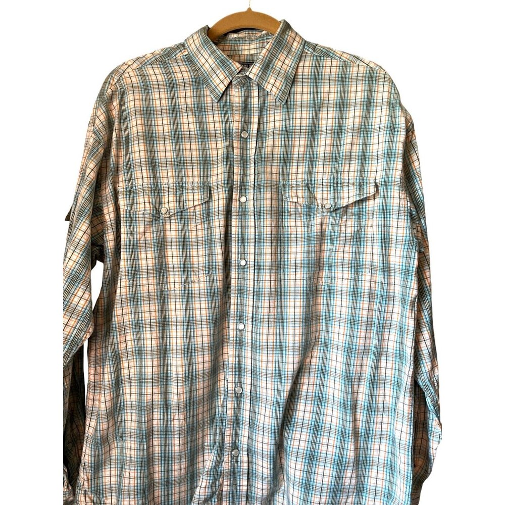 Panhandle Long Sleeve‎ Button Up Men's Large Slim Fit Pearl Snap Shirt Cream